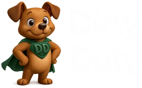 Dirty Duty logo with pup mascot
