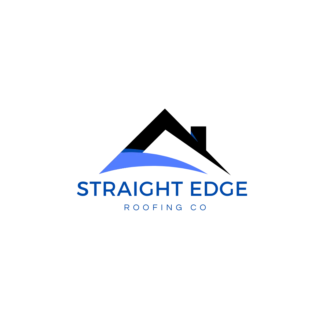 Straight Edge Roofing logo with black roof and blue edge
