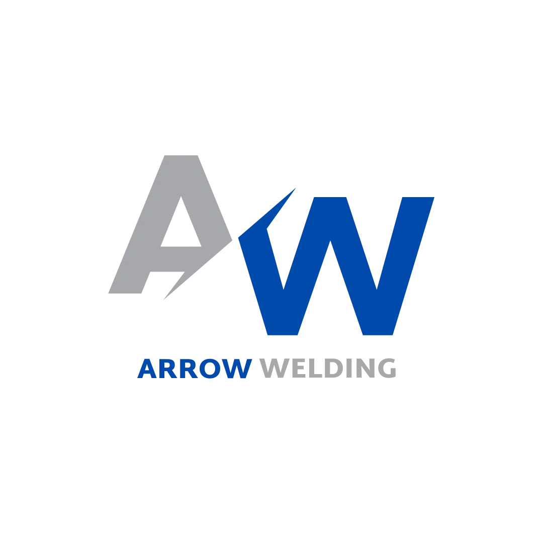 Arrow Welding logo with grey A, blue W, and slice symbol