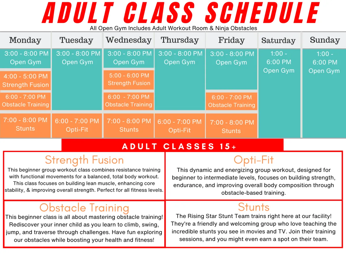 Adult Ninja Pakour Schedule