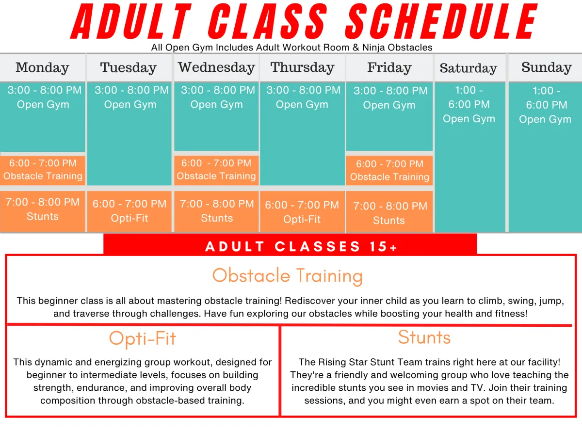 Adult Ninja Pakour Schedule