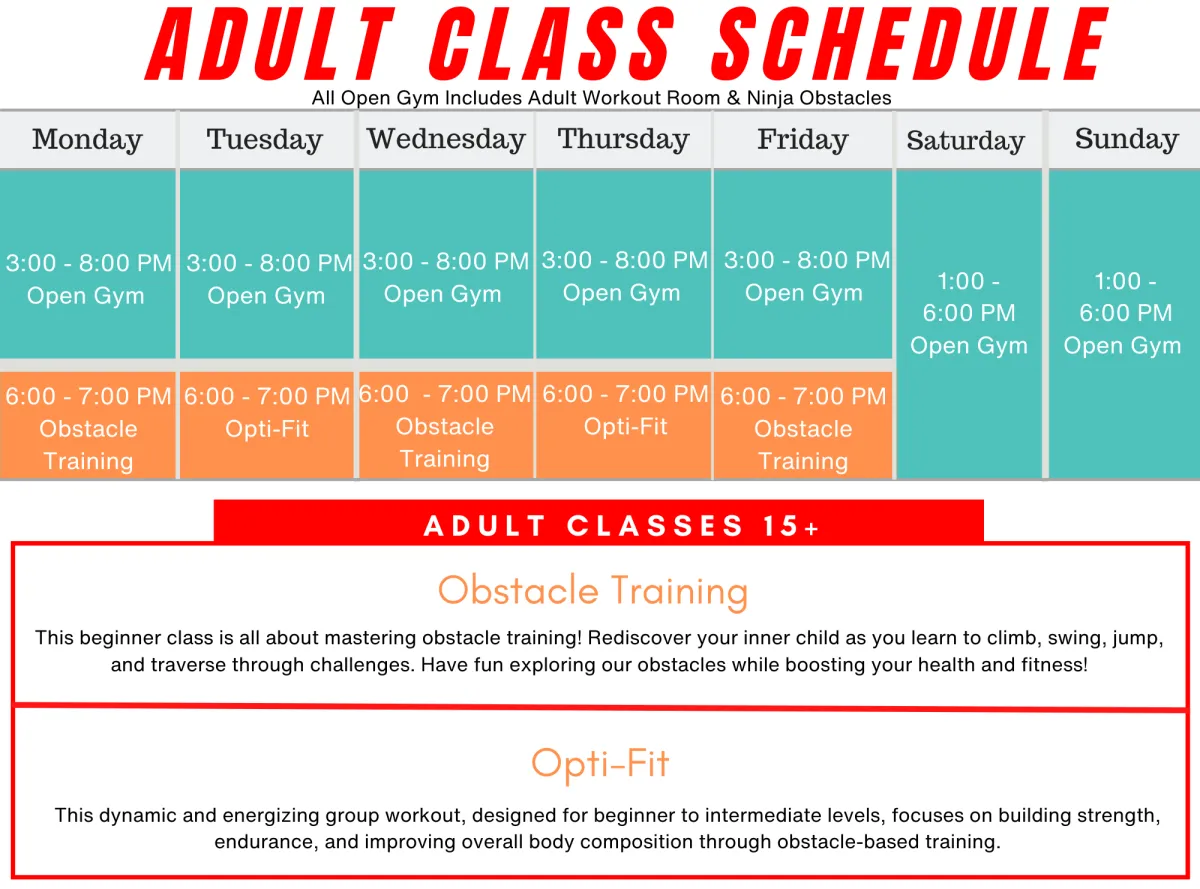 Adult Ninja Pakour Schedule