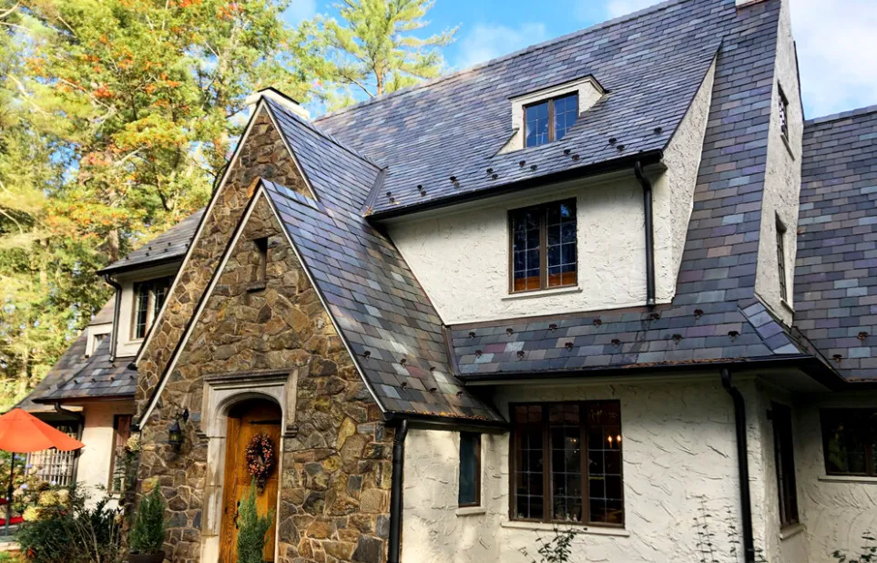 Slate tile roof with ridge detail on luxury home