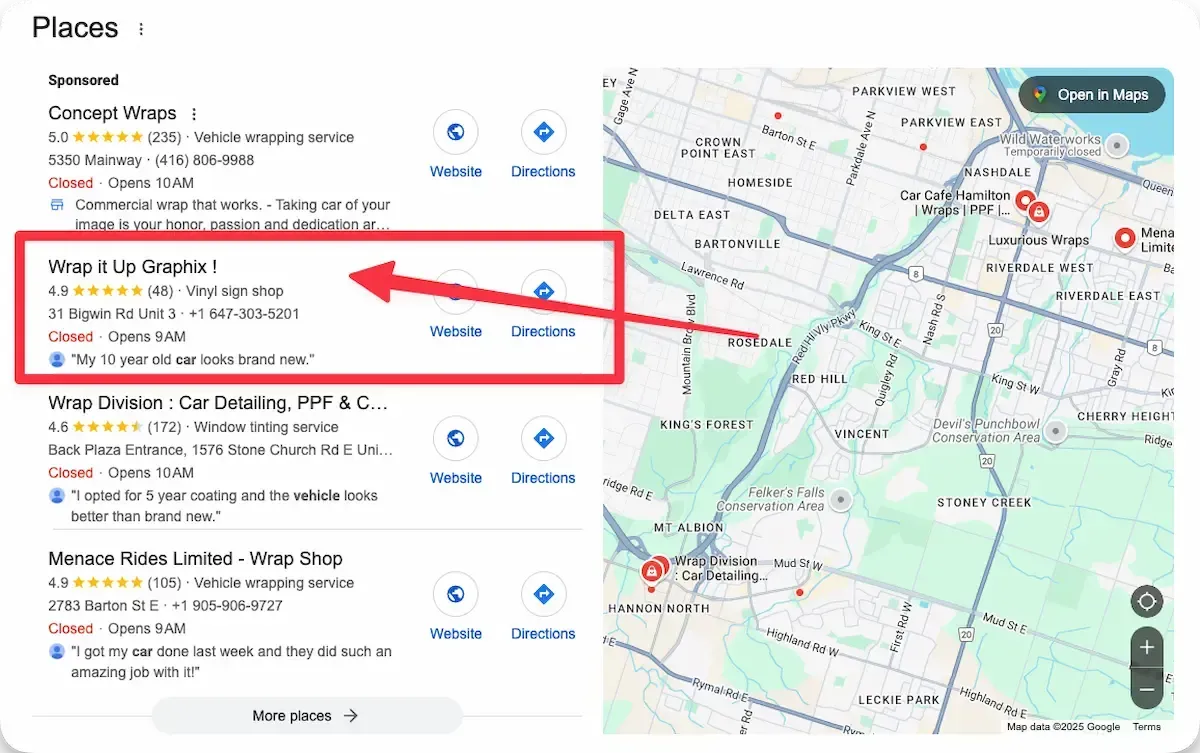 car wrap business google map ranking