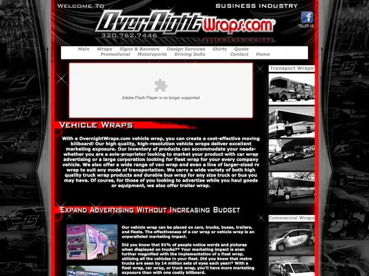 car wrapping business homepage outdated