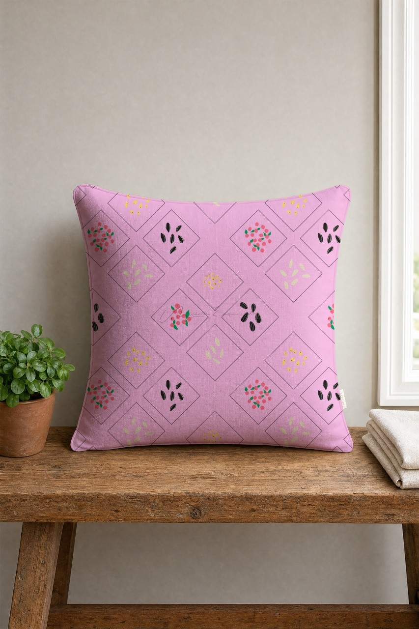 Throw pillow in the For the Birds bird repeat pattern design.