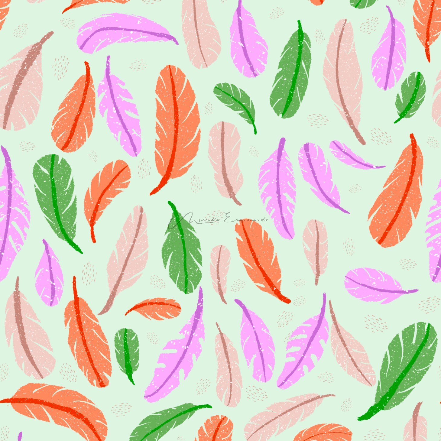 Colorful feathers falling.