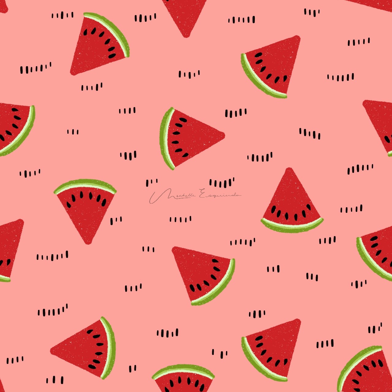 Melon Toss full-drop tossed pattern with triangular watermelon slices and seed-like accents