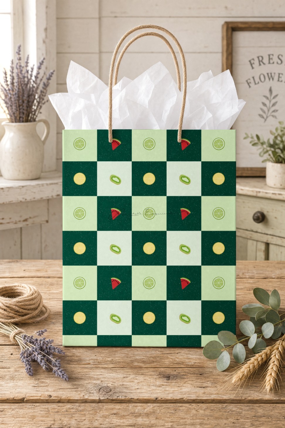 Small gift bag featuring the Home Tweet Home bird pattern design.