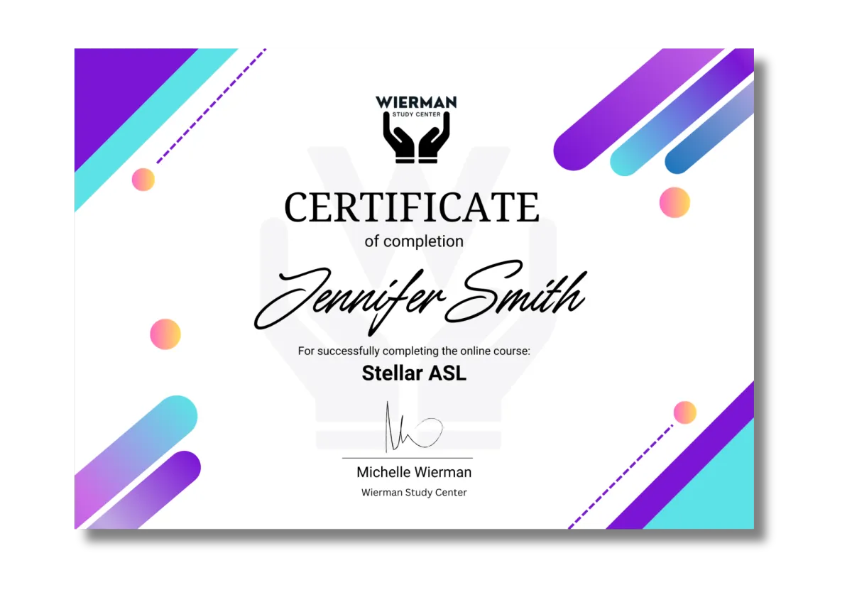 Stellar ASL Online Certificate of Completion