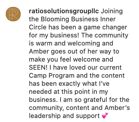 Testimonial for the Blooming Business Inner Circle