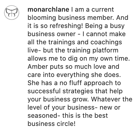 Testimonial for the Blooming Business Inner Circle