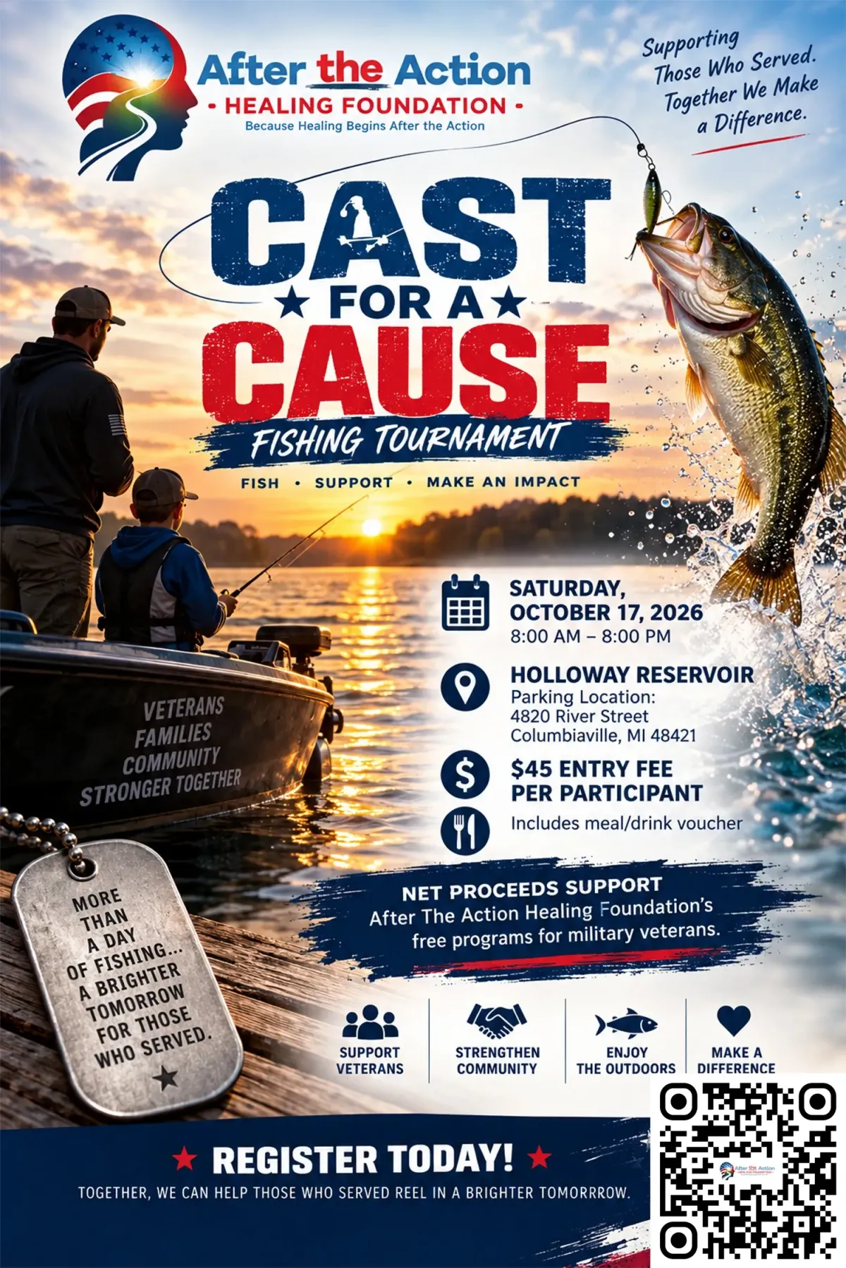 Cast For A Cause fishing tournament supporting military veterans at Holloway Reservoir in Michigan