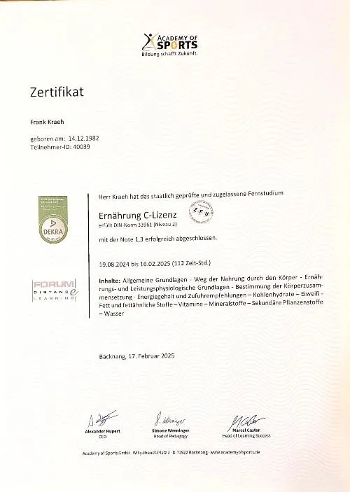 Ernährungsberater Abnehmcoach Frank Kraeh