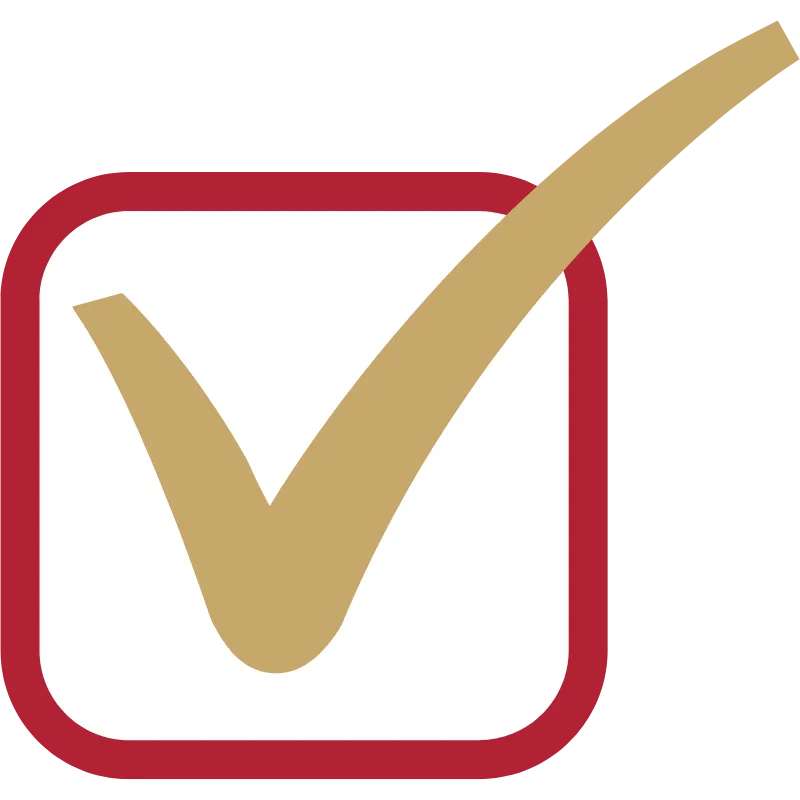 Red and gold check mark icon symbolizing approval and completion – Mission-Ready Business Formation