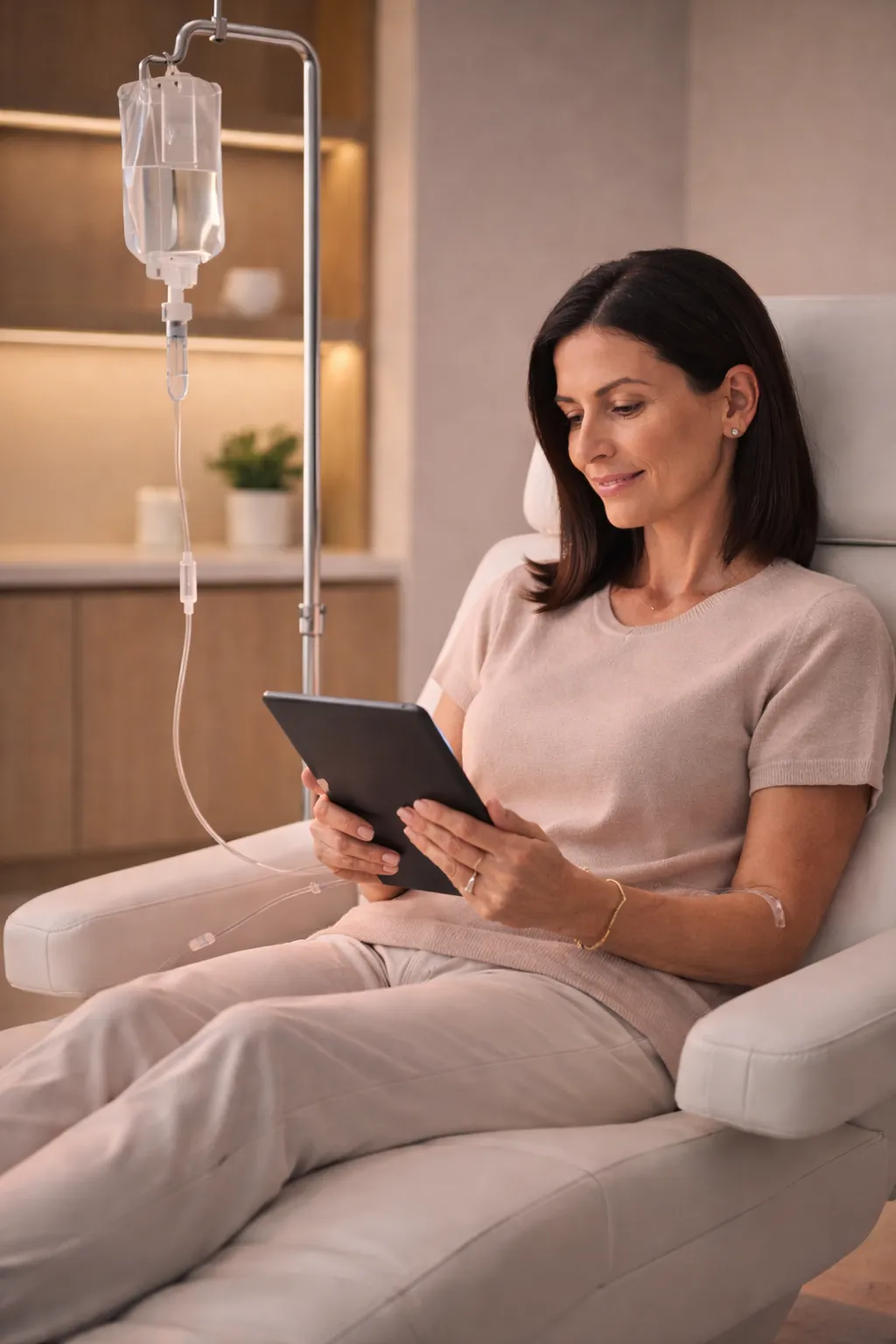 a women in her 40's receiving IV therapy from Harper MD