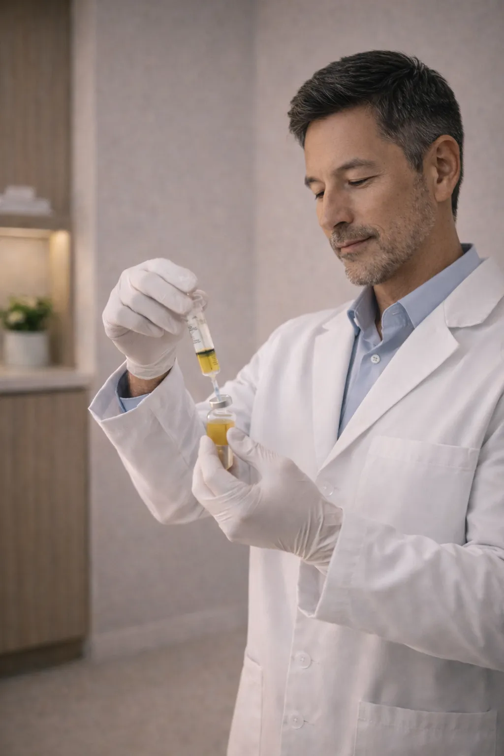 a harper md clinician holding a vial of stem cells