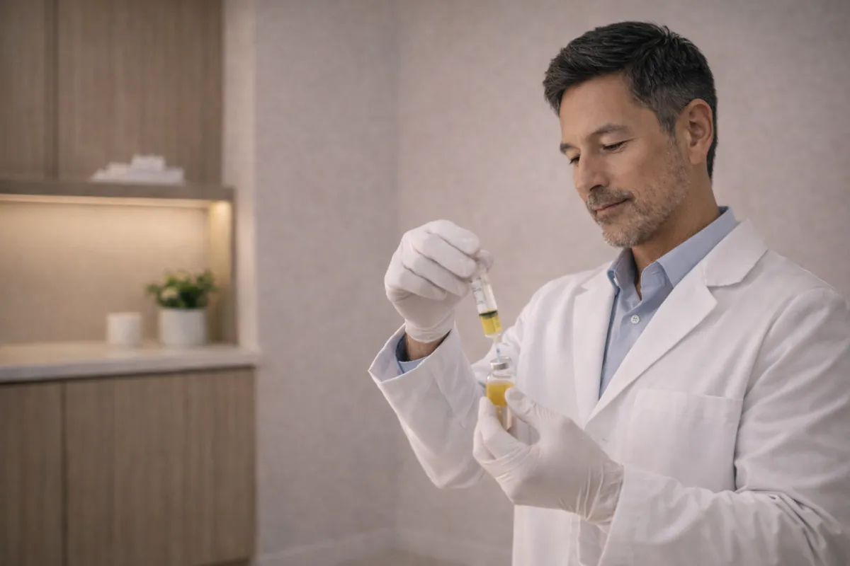 a harper md clinician holding a vial of stem cells