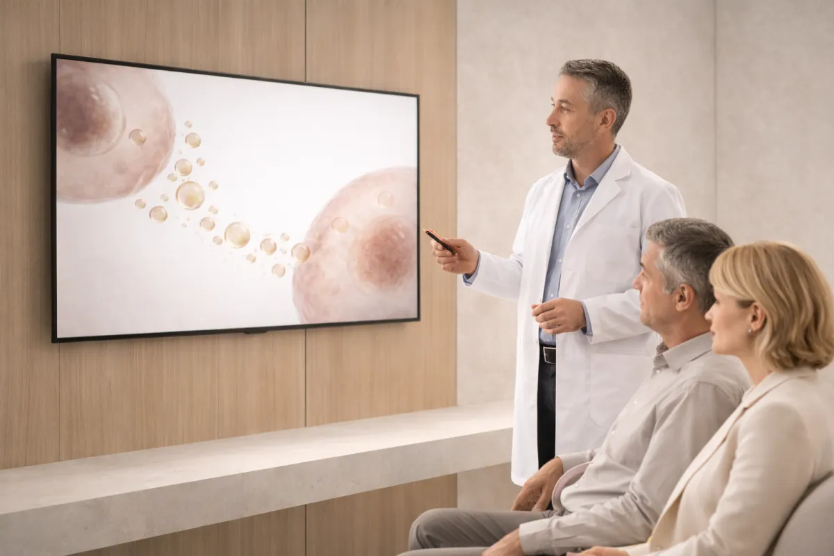 a harper md clinician holding a vial of stem cells