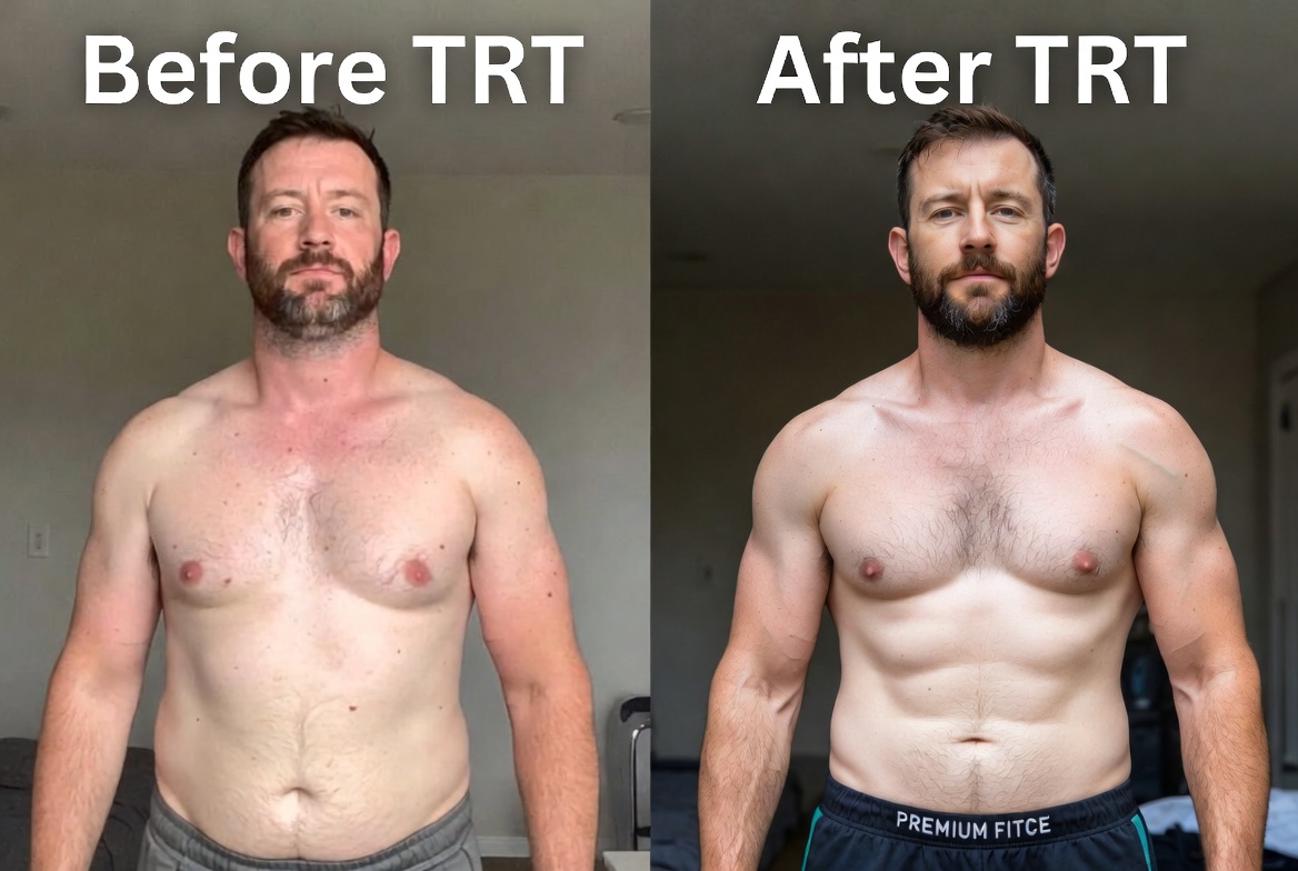 an adult male Before and after TRT with HarperMD