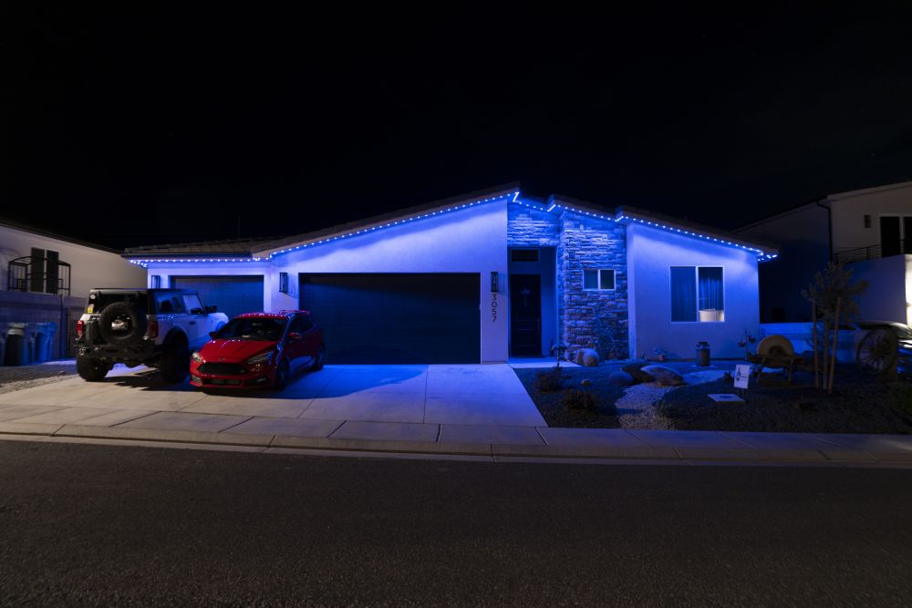 Home at night with Blue Lighting