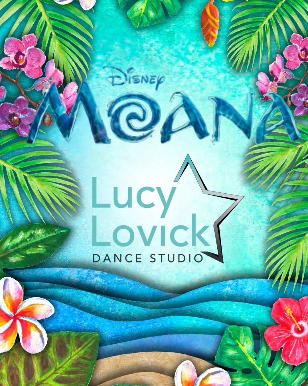Children performing in a Moana-inspired tropical stage show