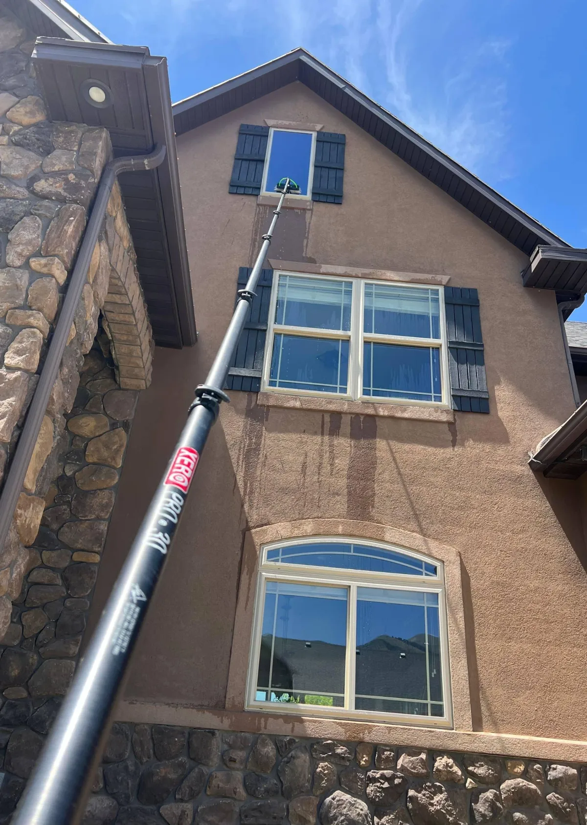Professional window cleaning equipment reach high windows Logan Utah - Mountain View Window Washing