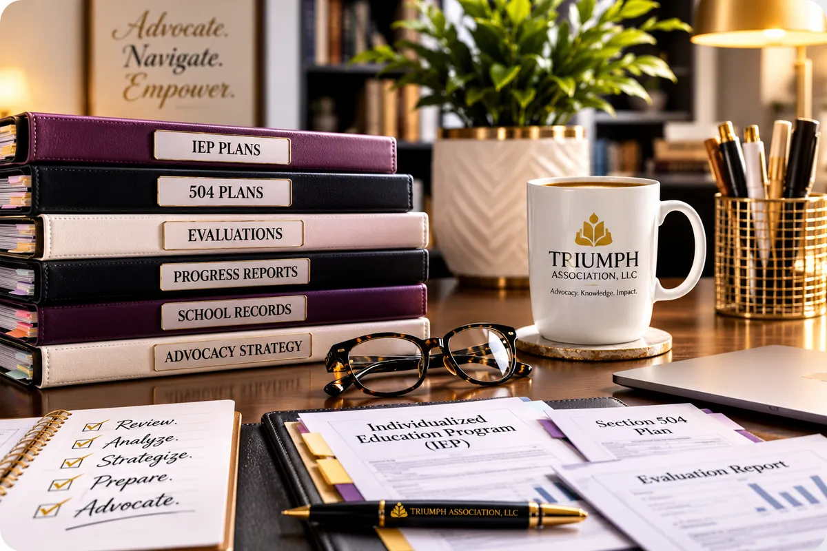 Black professional advocate reviewing IEP documents closely with a parent