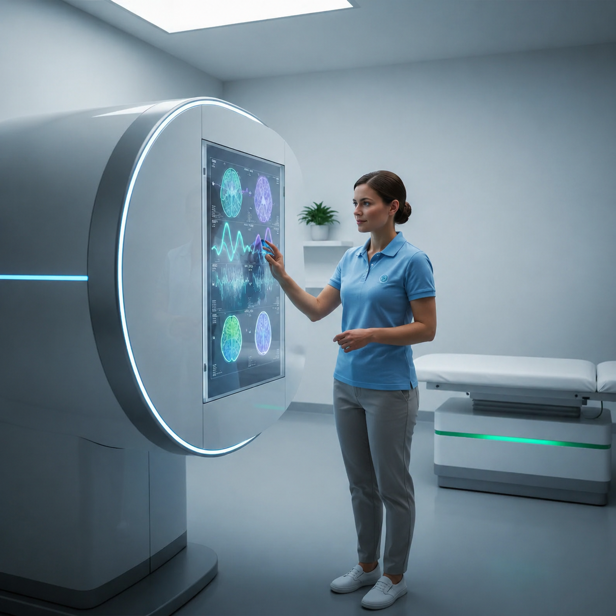 Doctor performing a comprehensive neurological and structural analysis