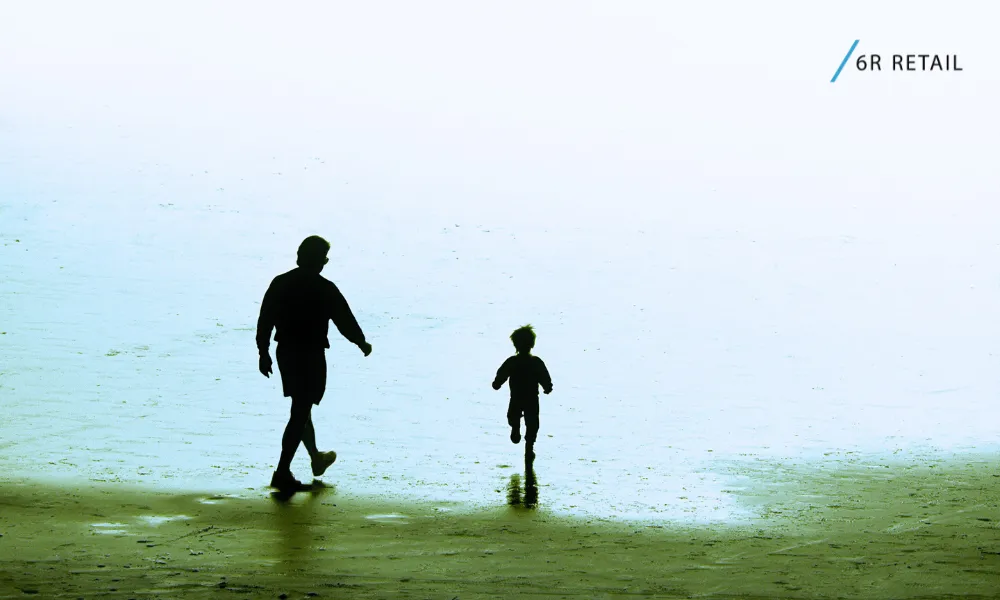 Father and son running together, creating a metaphor for how teams learn leadership through observation