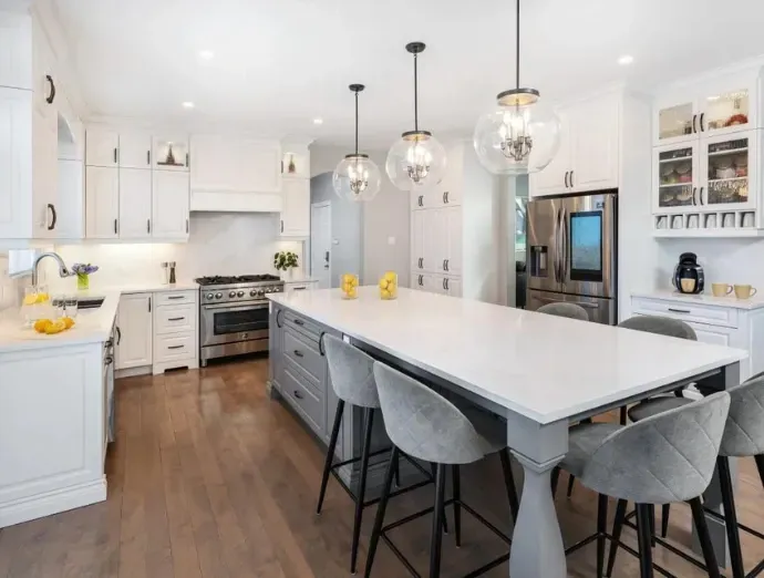 Kitchen island addition with seating, storage, and additional countertop space in a modern kitchen in Bridgeton, NJ.