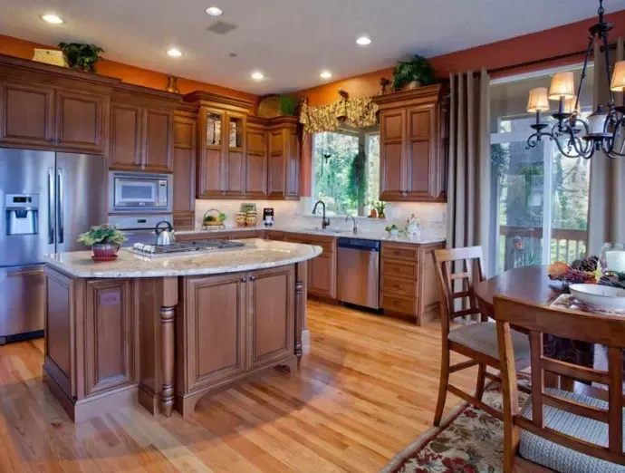 Traditional kitchen remodel with classic wooden cabinetry, warm tones, and timeless design in Bridgeton, NJ.