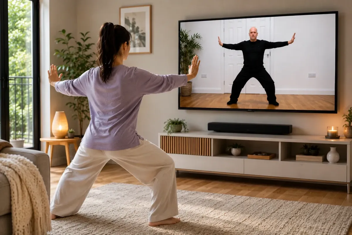 Peter taking an online Qi Gong class