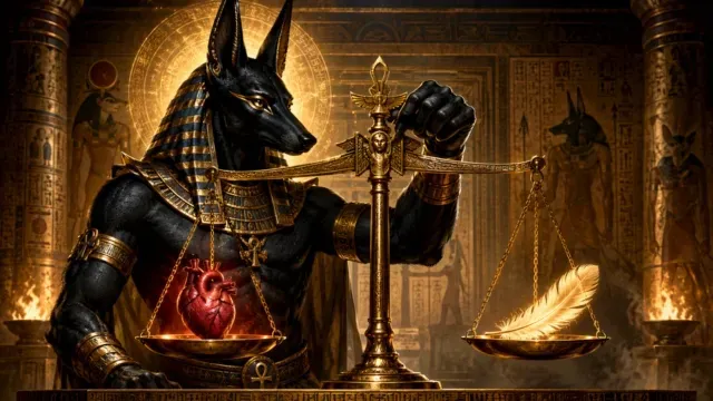 Anubis weighing the heart against a feather