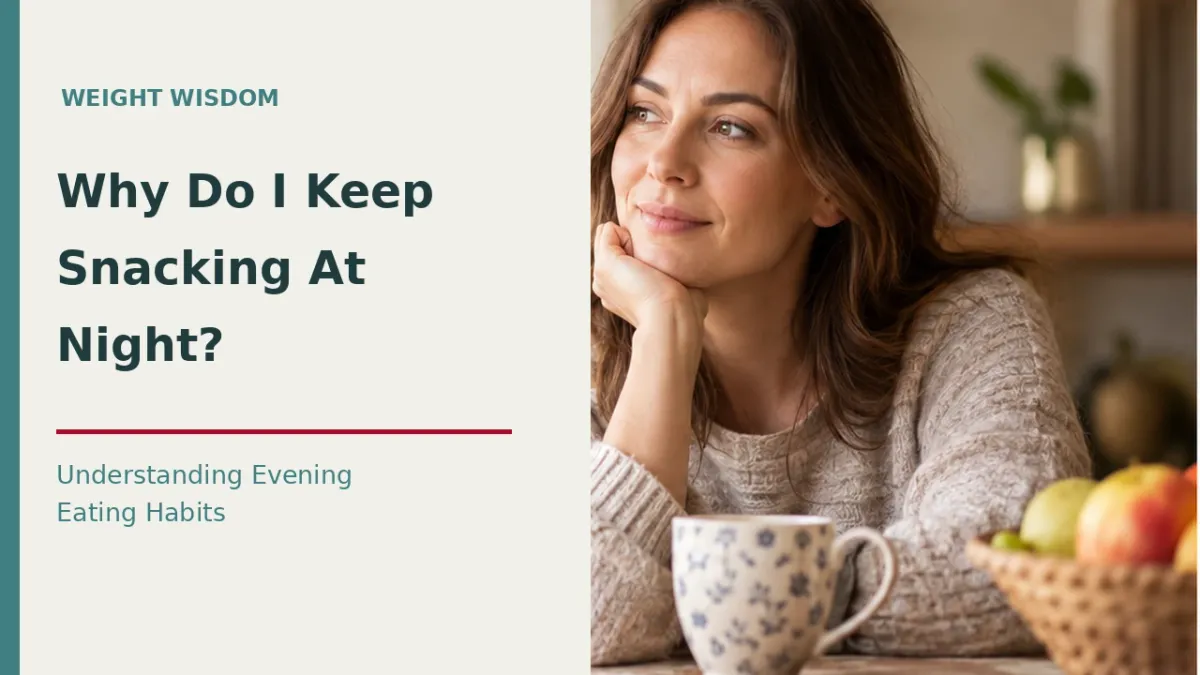 A thoughtful woman sitting with a mug in a warm home setting, illustrating an article about evening snacking habits.