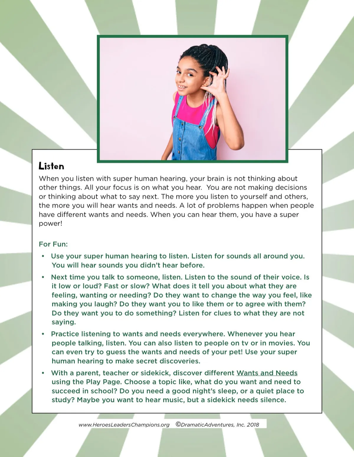 Listen lesson page about super human hearing