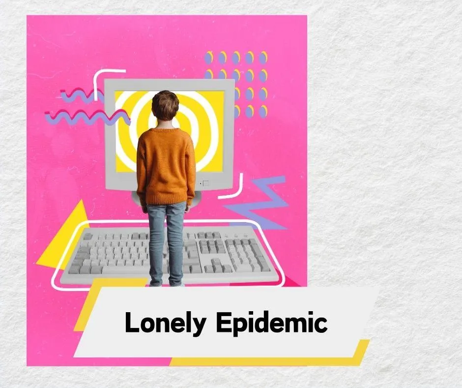 Tech-EQ program illustration showing youth isolation in digital age with person standing on keyboard representing lonely generation