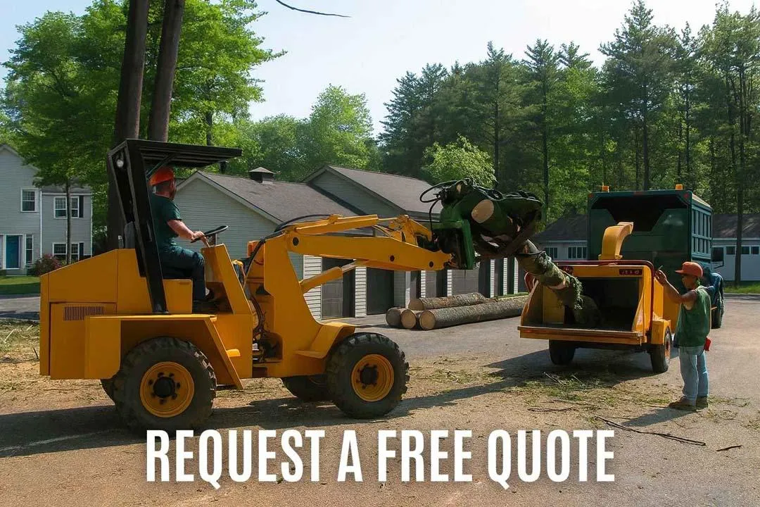 Request a free quote image showing heavy equipment and tree removal