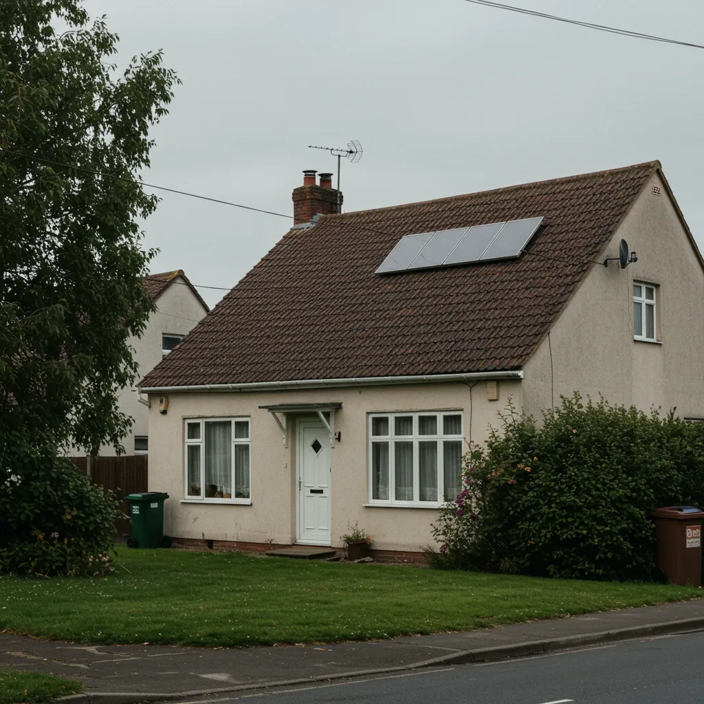 A blue house surrounded by trees and plants