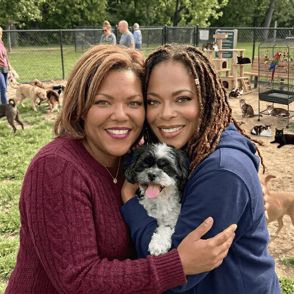 Roz and Mechelle with dogs
