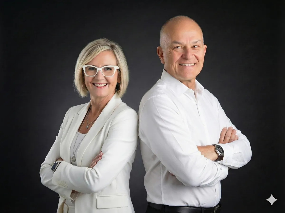 Professional portrait of Alexandra Hayes, a woman in her 40s with curly hair, wearing a blue blazer, smiling confidently against a soft neutral background, 1:1 aspect ratio