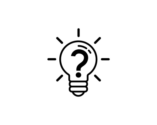 An illuminated lightbulb with a question mark inside, symbolizing FAQs and inquiries.