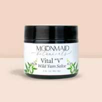 A jar of Vital 'V' Soothing Wild Yam Salve, featuring its label prominently displayed against a simple background.