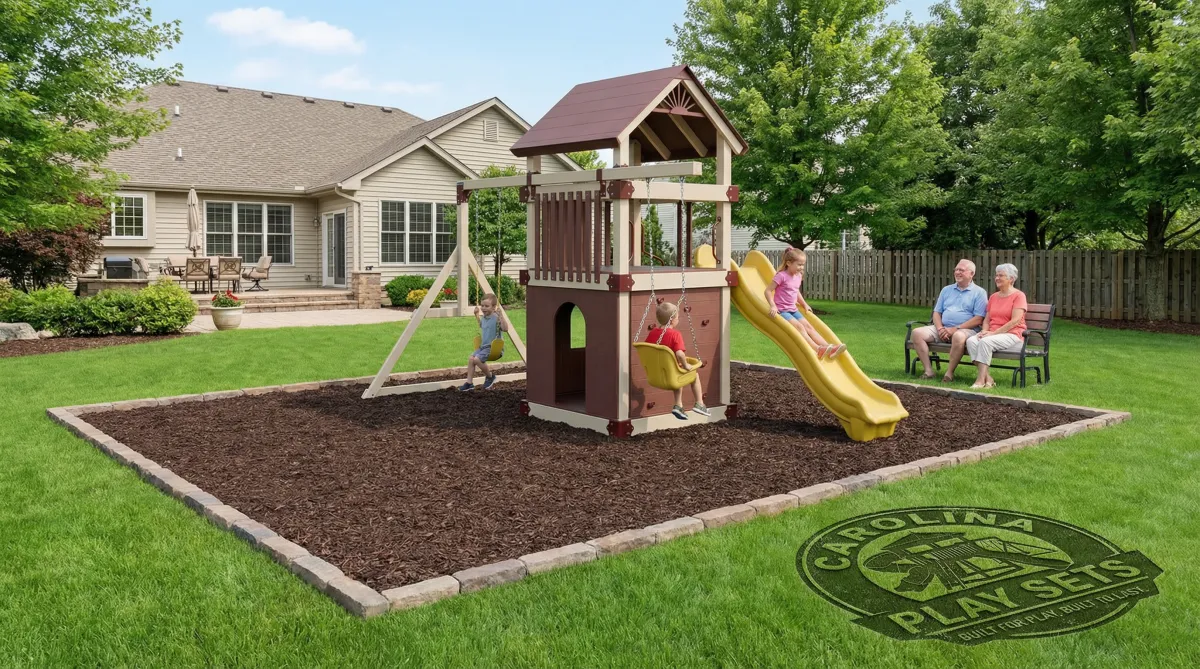 Person on a swing overlooking a body of water.