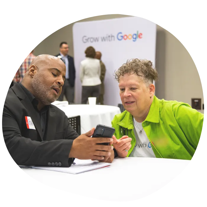 Janet working with business representative on Google Business Profile