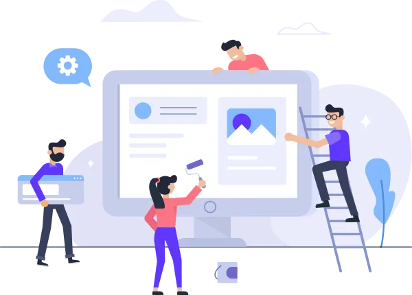 Future Ready Consulting illustration of a team updating a large screen interface, symbolizing automated text replies handling missed customer calls.