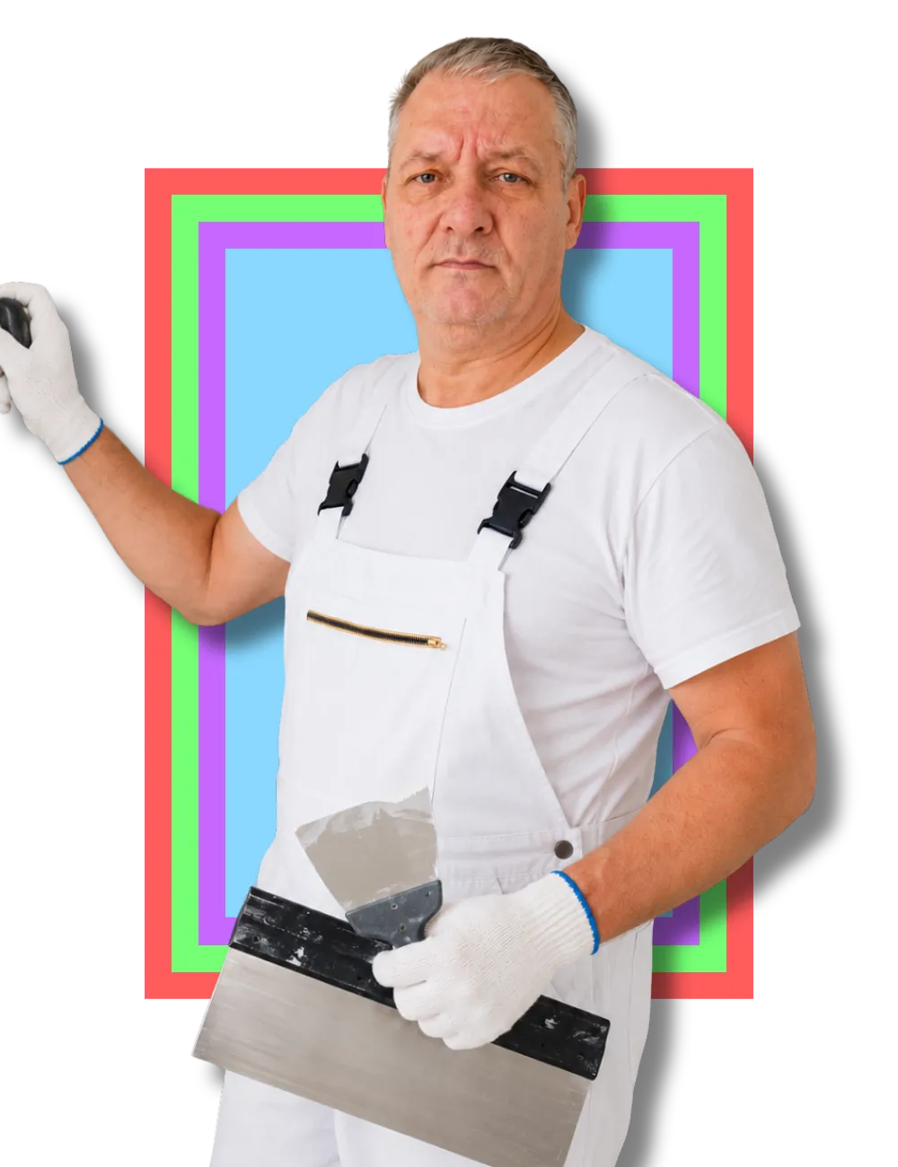 Rab János faljavítási és tapétázási munkát végez egy lakás felújítása során.