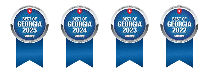 Best of Georgia awards for 2022, 2023, 2024, and 2025, showcasing Golden Isles Mattress's recognition for quality service in Brunswick, GA.