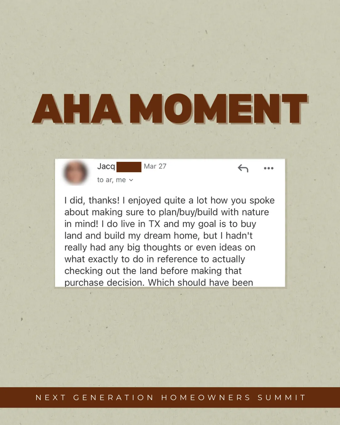 I quite enjoyed a lot how you spoke about making sure  to plan/buy/build with nature in mind!