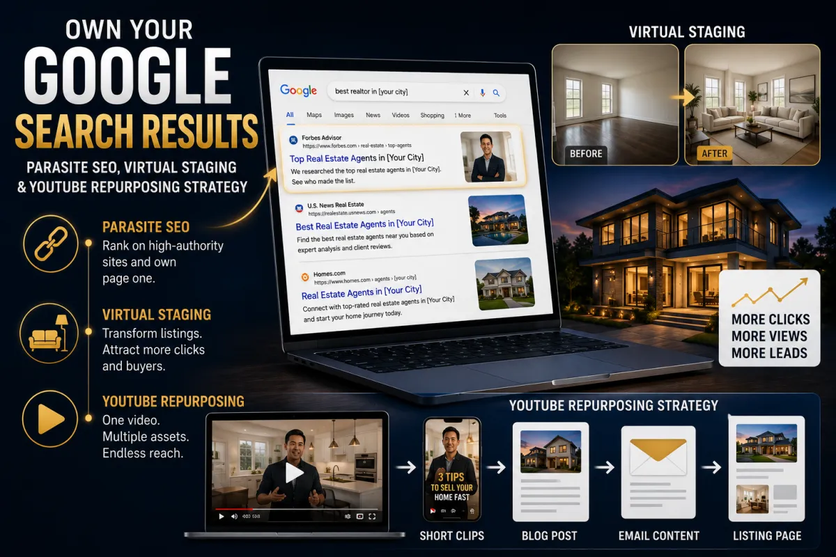  How Real Estate Agents Own Their Google Search Results: Parasite SEO, Virtual Staging and the YouTube Repurposing Strategy